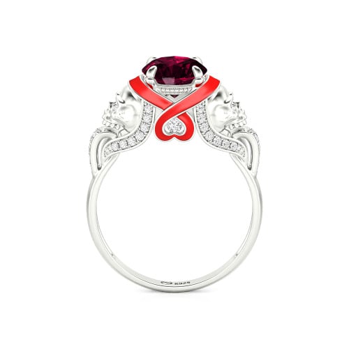 Jeulia Round Cut Heart Design Enamel Two Skull Ring