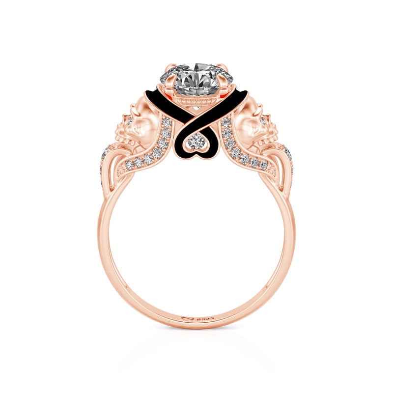 Jeulia 10K/14K/18K Gold Platinum Round Cut Heart Design Enamel Two Skull Ring