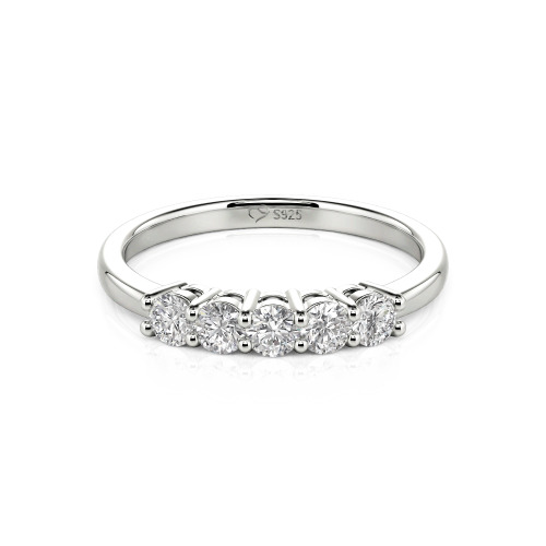 Jeulia Five Stone Round Cut Sterling Silver Band