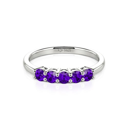 Jeulia Five Stone Round Cut Sterling Silver Band