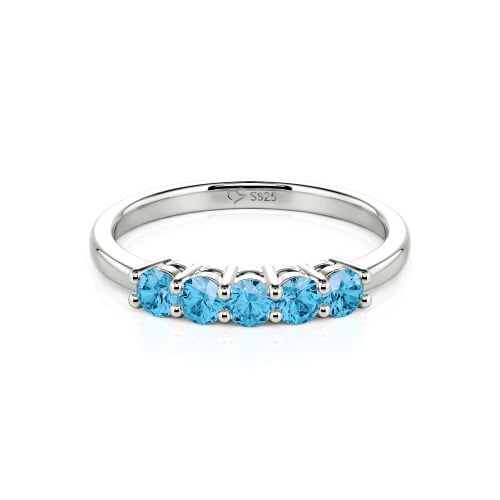 Jeulia Five Stone Round Cut Sterling Silver Band