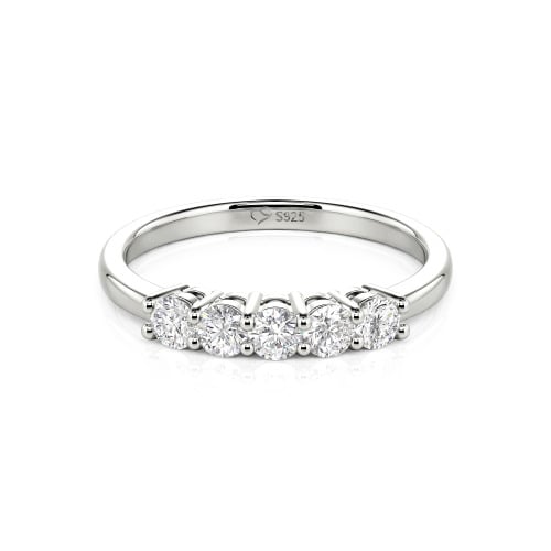 Jeulia Five Stone Round Cut Sterling Silver Band