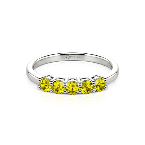 Jeulia Five Stone Round Cut Sterling Silver Band