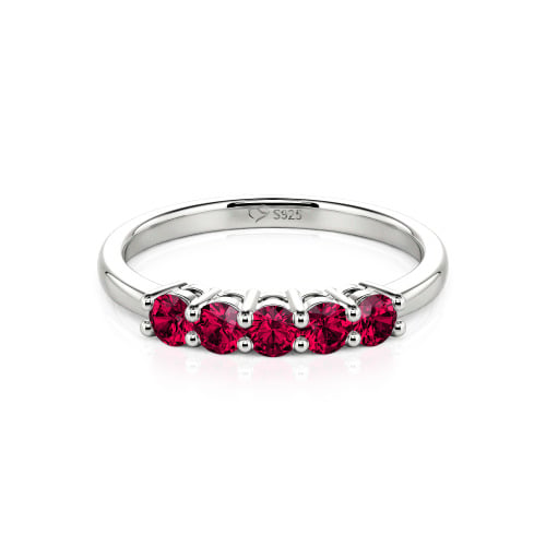Jeulia Five Stone Round Cut Sterling Silver Band