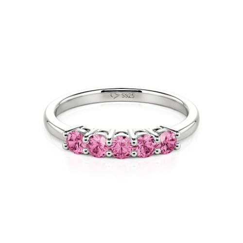 Jeulia Five Stone Round Cut Sterling Silver Band