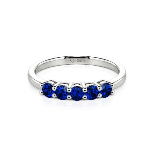 Jeulia Five Stone Round Cut Sterling Silver Band