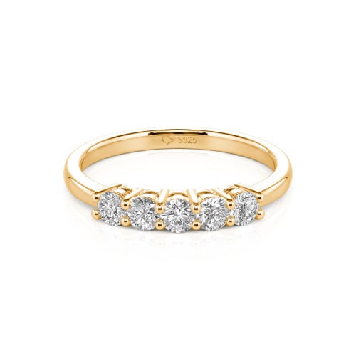 Jeulia Five Stone Round Cut Sterling Silver Band