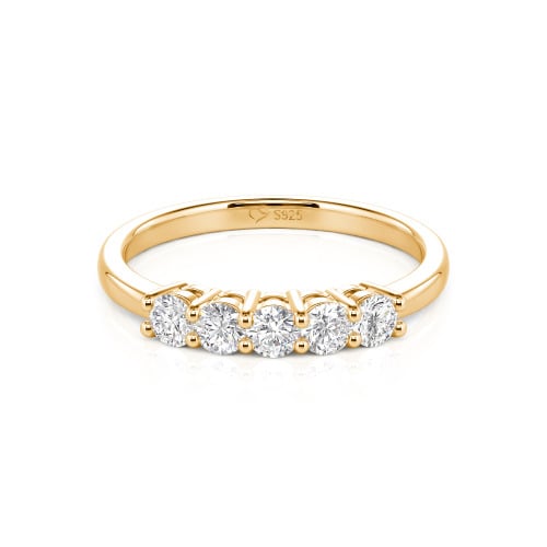 Jeulia Five Stone Round Cut Sterling Silver Band