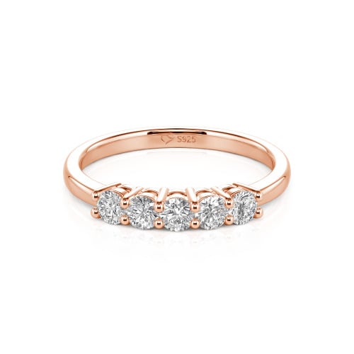 Jeulia Five Stone Round Cut Sterling Silver Band