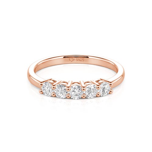 Jeulia Five Stone Round Cut Sterling Silver Band