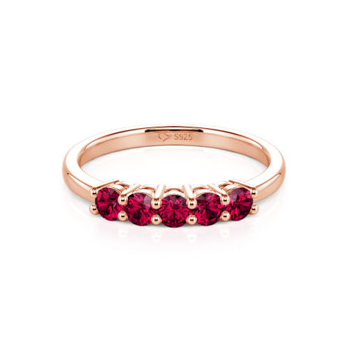 Jeulia Five Stone Round Cut Sterling Silver Band