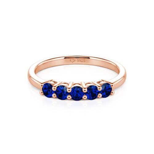 Jeulia Five Stone Round Cut Sterling Silver Band