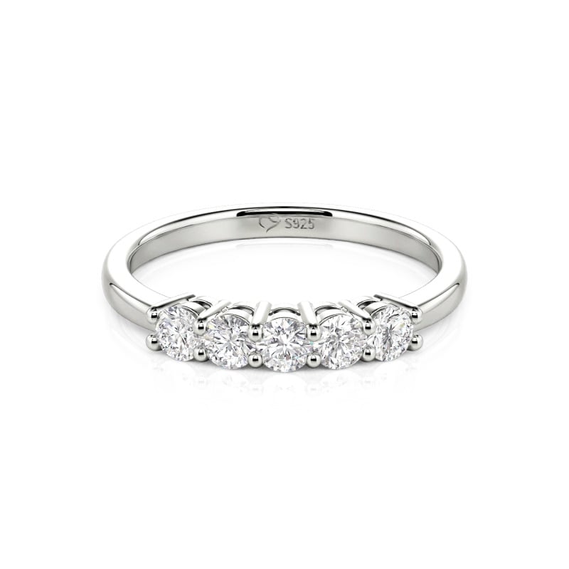 Jeulia Five Stone Round Cut Sterling Silver Band