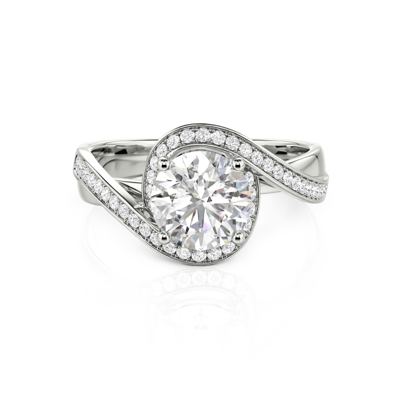 Jeulia 10K/14K/18K Gold Platinum Twist Halo Round Cut Ring