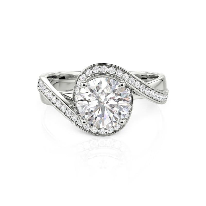 Jeulia 10K/14K/18K Gold Platinum Twist Halo Round Cut Ring