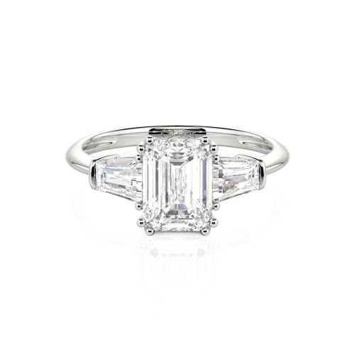 Jeulia Three Stone Emerald Cut Sterling Silver Ring
