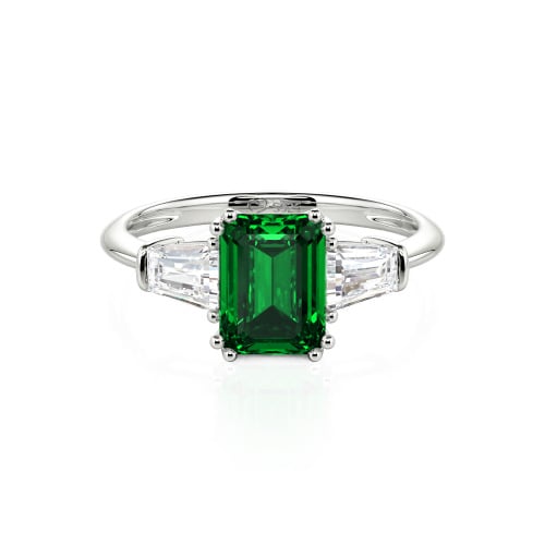 Jeulia Three Stone Emerald Cut Sterling Silver Ring