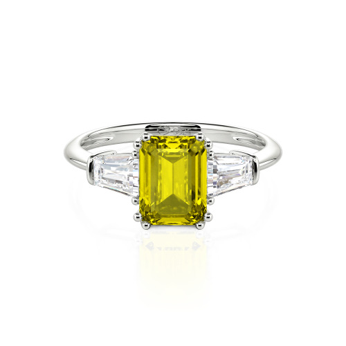 Jeulia Three Stone Emerald Cut Sterling Silver Ring