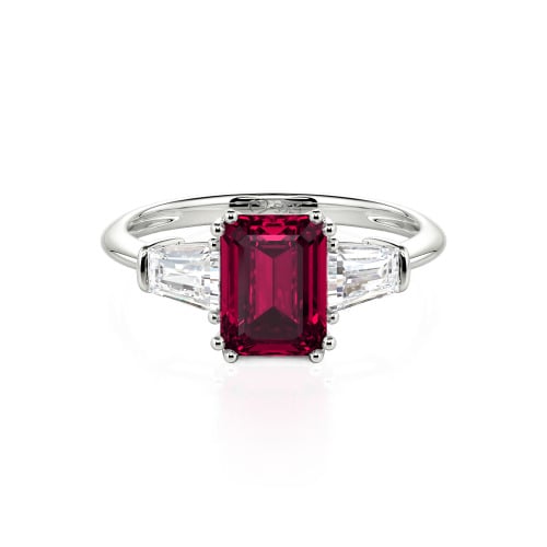 Jeulia Three Stone Emerald Cut Sterling Silver Ring
