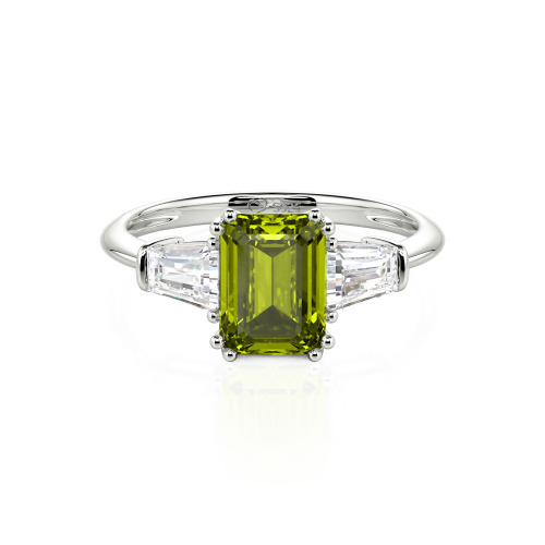 Jeulia Three Stone Emerald Cut Sterling Silver Ring