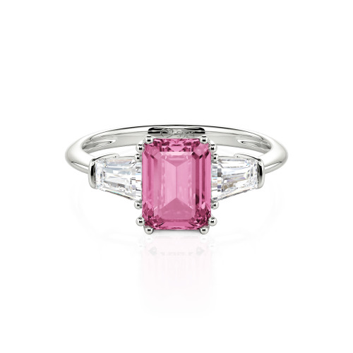 Jeulia Three Stone Emerald Cut Sterling Silver Ring