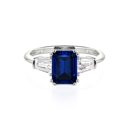 Jeulia Three Stone Emerald Cut Sterling Silver Ring