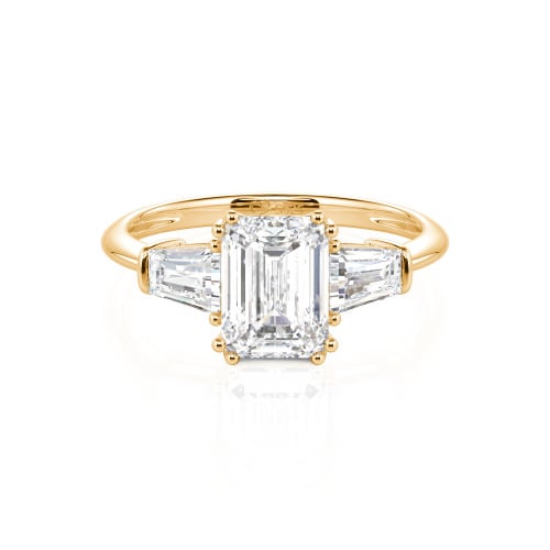 Jeulia Three Stone Emerald Cut Sterling Silver Ring