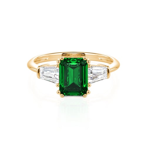 Jeulia Three Stone Emerald Cut Sterling Silver Ring