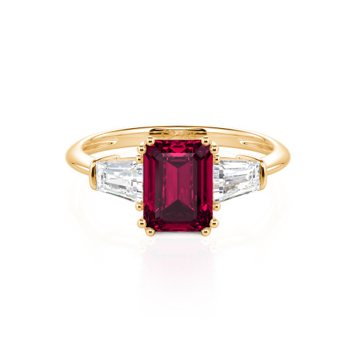 Jeulia Three Stone Emerald Cut Sterling Silver Ring