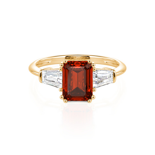 Jeulia Three Stone Emerald Cut Sterling Silver Ring