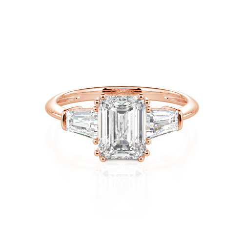 Jeulia Three Stone Emerald Cut Sterling Silver Ring