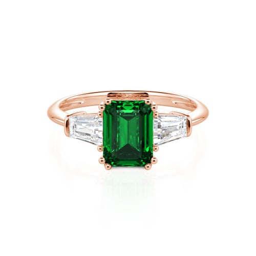 Jeulia Three Stone Emerald Cut Sterling Silver Ring