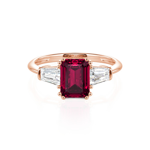 Jeulia Three Stone Emerald Cut Sterling Silver Ring