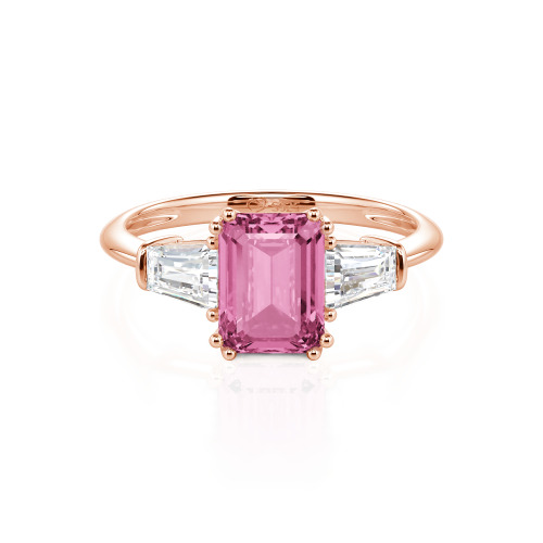 Jeulia Three Stone Emerald Cut Sterling Silver Ring