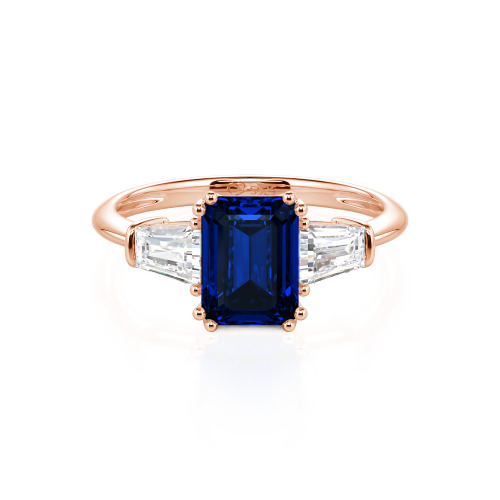 Jeulia Three Stone Emerald Cut Sterling Silver Ring