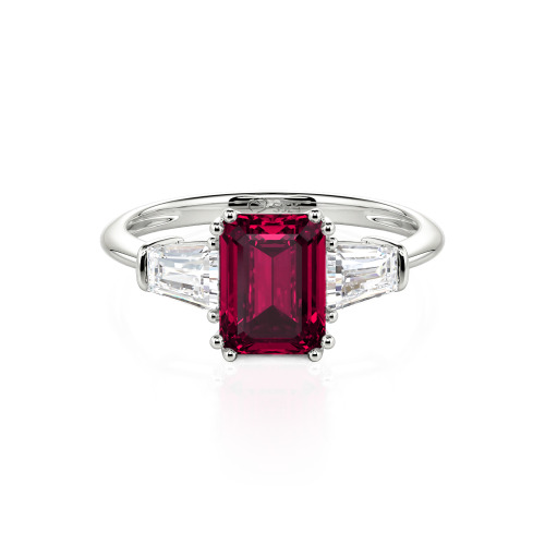 Jeulia Three Stone Emerald Cut Ring