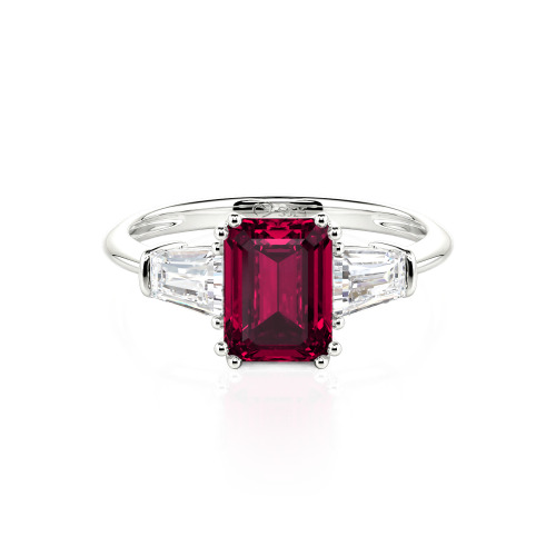 Jeulia Three Stone Emerald Cut Ring