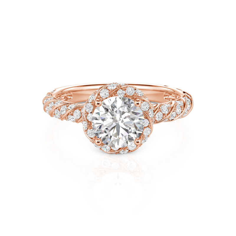 Jeulia 10K/14K/18K Gold Platinum Floral Halo Round Cut Ring