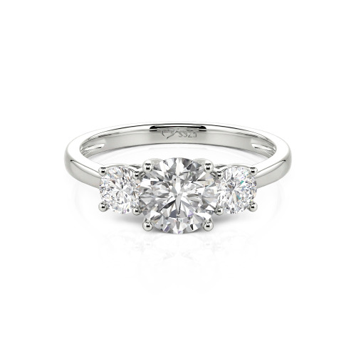 Jeulia Three Stone Round Cut Sterling Silver Ring