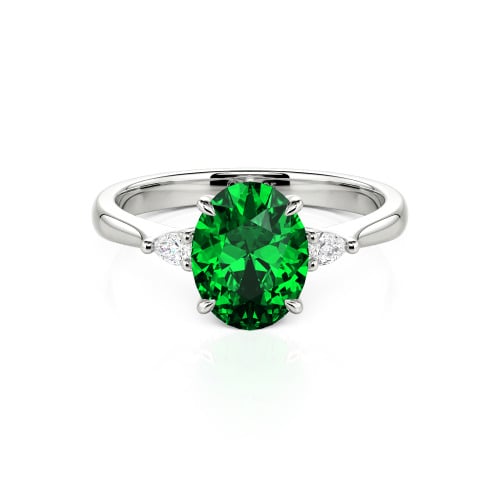 Jeulia Three Stone Oval Cut Sterling Silver Ring