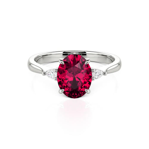 Jeulia Three Stone Oval Cut Sterling Silver Ring