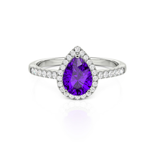 Jeulia Halo Pear Cut Sterling Silver Ring