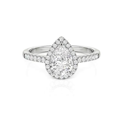 Jeulia Halo Pear Cut Sterling Silver Ring
