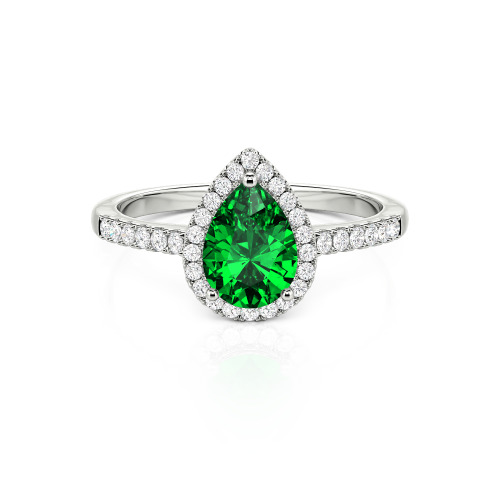 Jeulia Halo Pear Cut Sterling Silver Ring