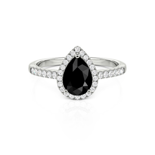 Jeulia Halo Pear Cut Sterling Silver Ring