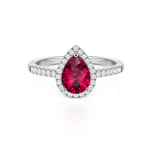 Jeulia Halo Pear Cut Sterling Silver Ring