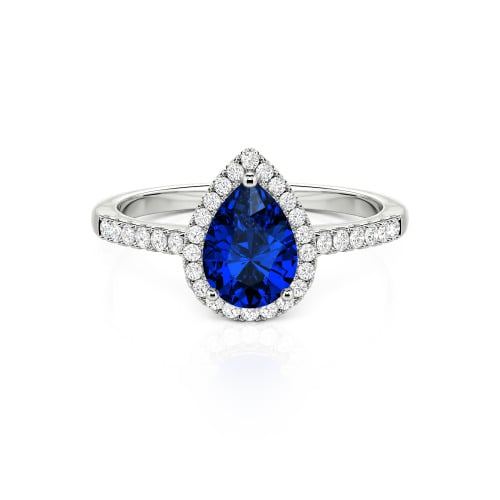 Jeulia Halo Pear Cut Sterling Silver Ring