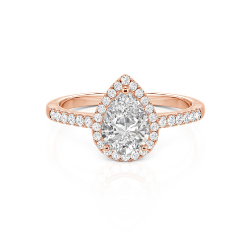 Jeulia Halo Pear Cut Sterling Silver Ring