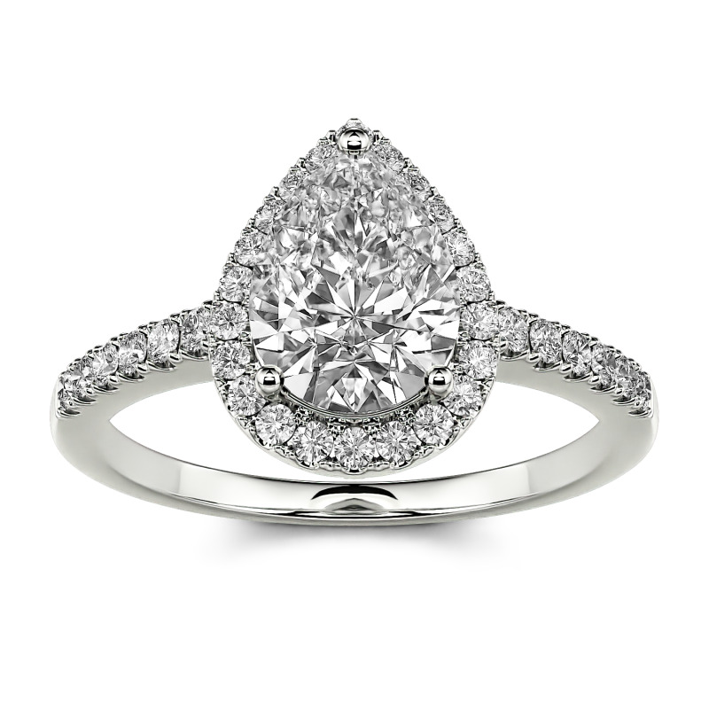 Jeulia Halo Pear Cut Sterling Silver Ring - Jeulia Jewelry