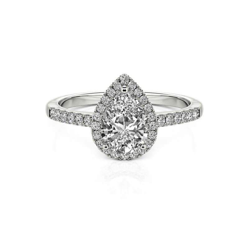 Jeulia Halo Pear Cut Sterling Silver Ring